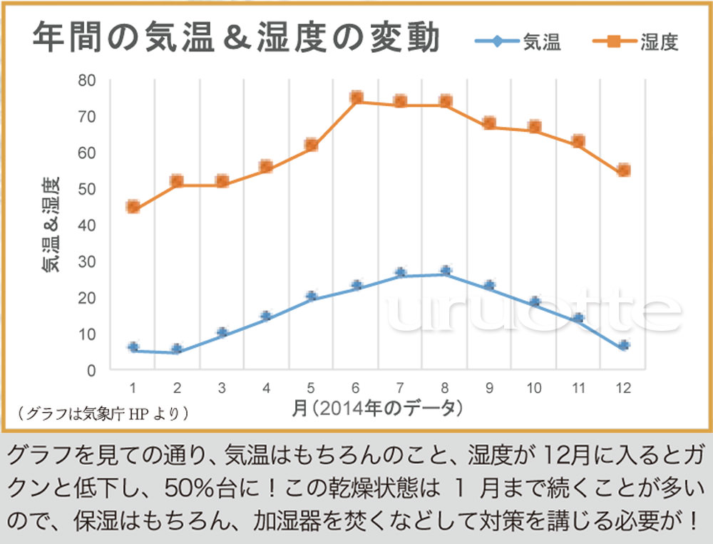 年間の気温と湿度の変化 グラフ
