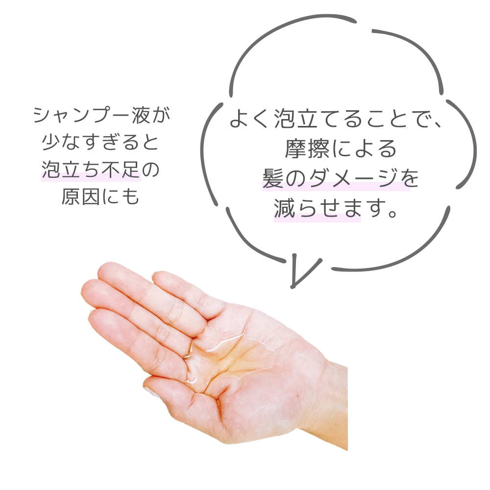 適量のシャンプー液でしっかり泡立てて